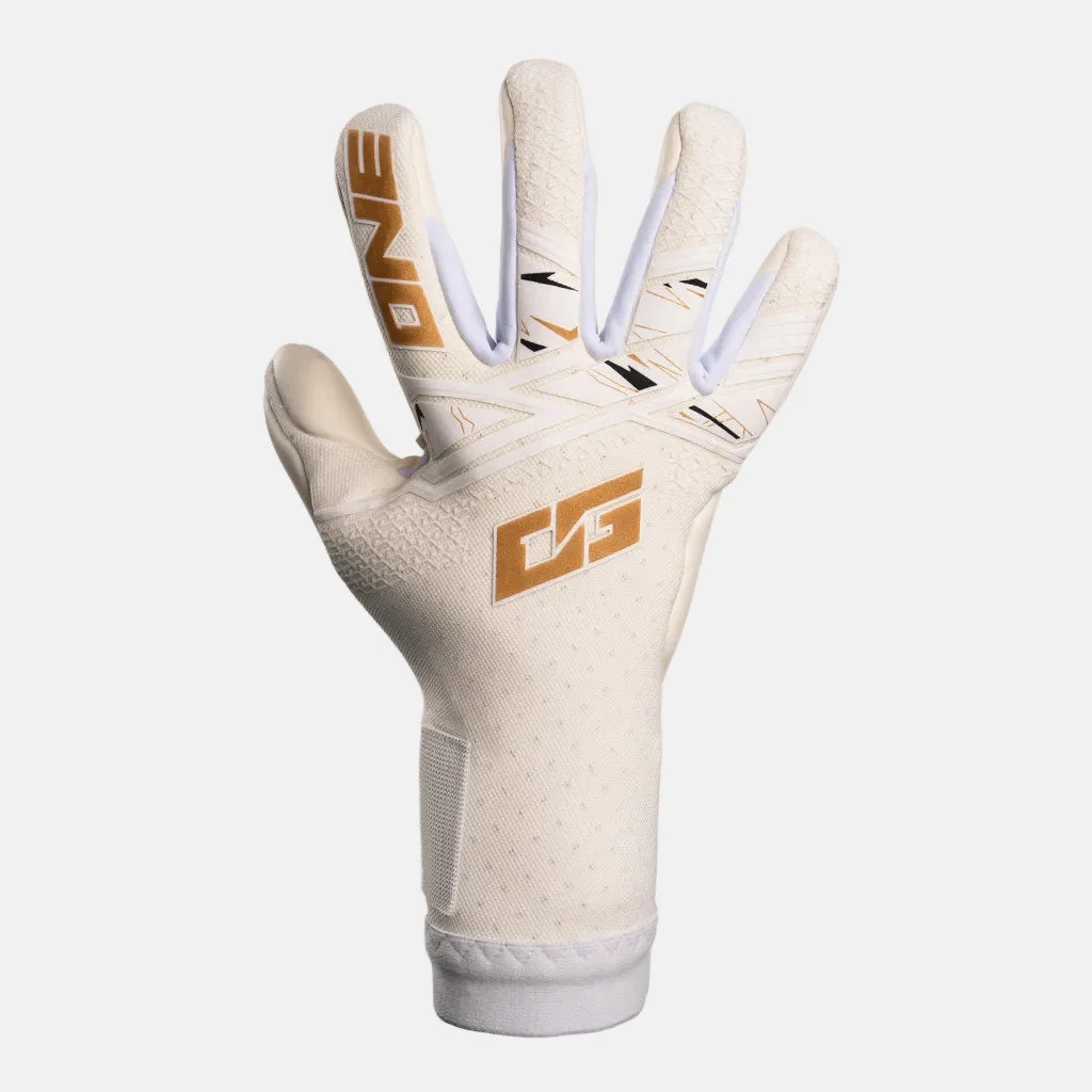 White One Glove goalkeeper glove with gold detailing